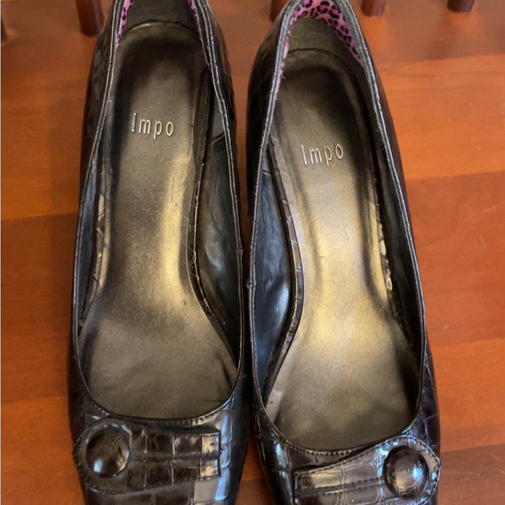 Impo Black Croc-Patterned Flats